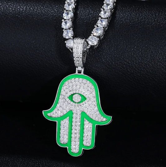Moissanite Hamsa Hand Pendant (Glow In The Dark)