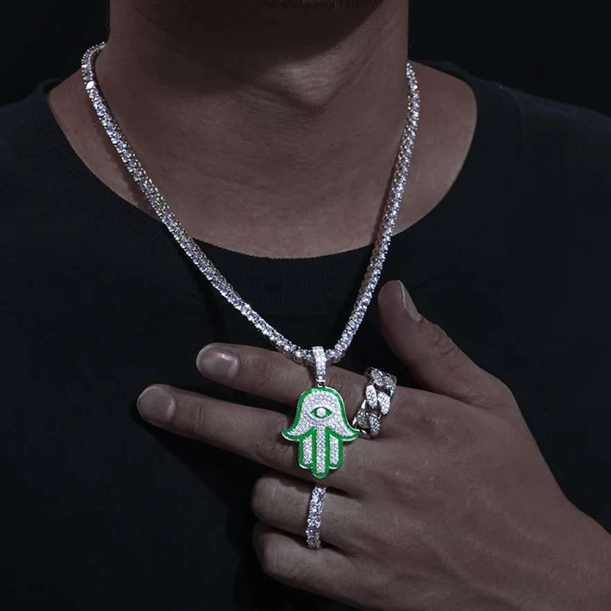 Moissanite Hamsa Hand Pendant (Glow In The Dark)