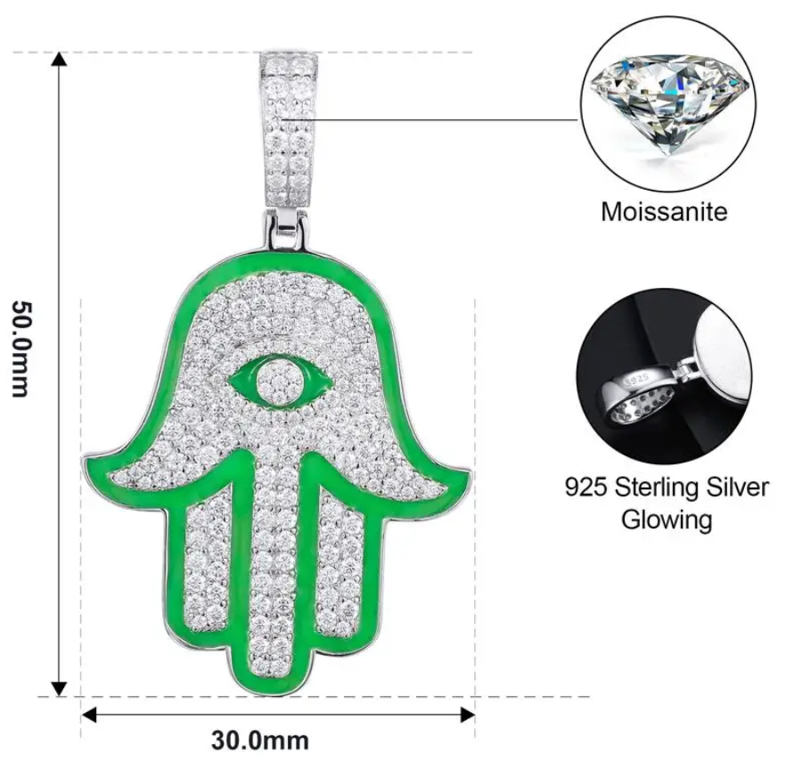 Moissanite Hamsa Hand Pendant (Glow In The Dark)
