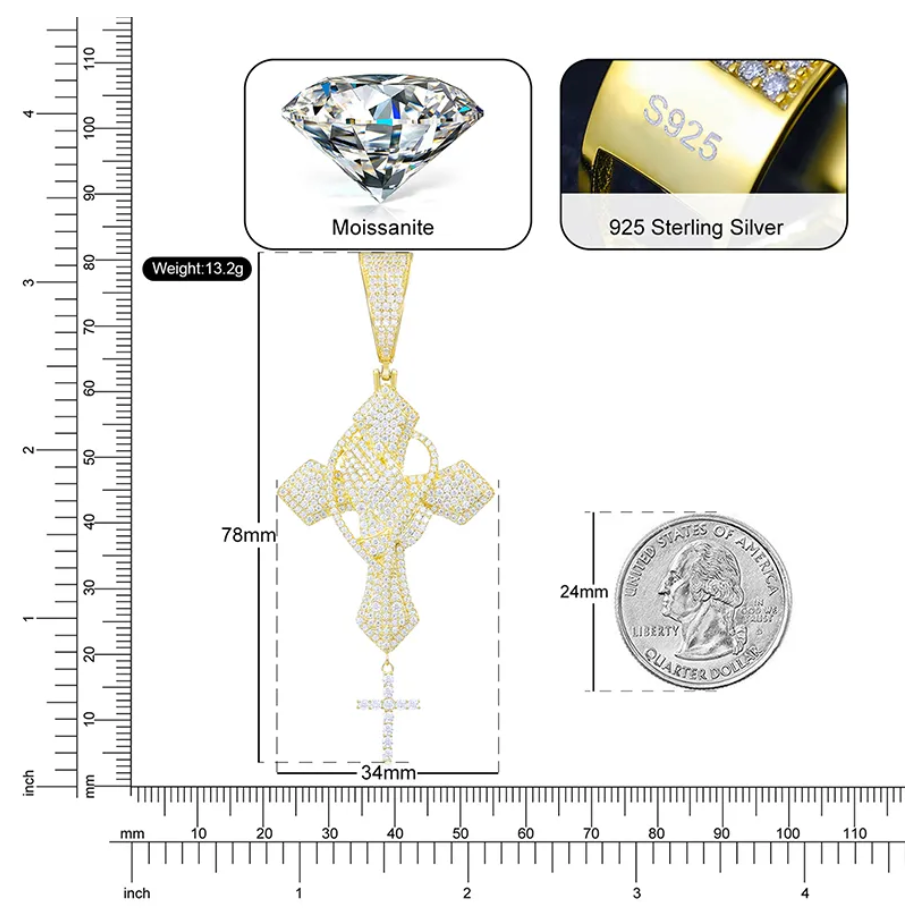 Moissanite Praying Cross Pendant