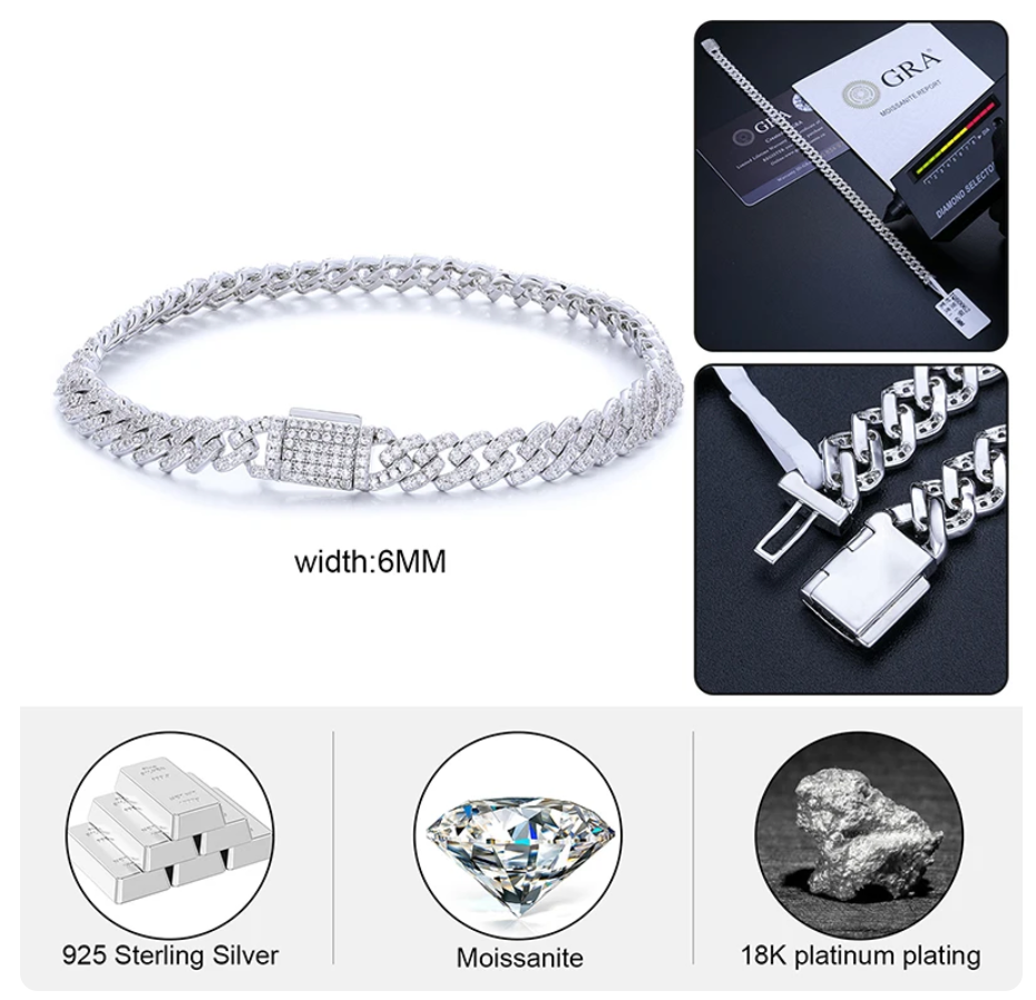 Moissanite Prong Link Chain 6MM